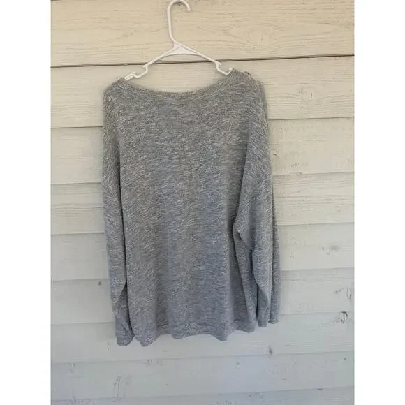 *WISHLIST* Oversized Cozy Gray Marled Knit V-Neck Sweater Women's Size M/L - Picture 5 of 7